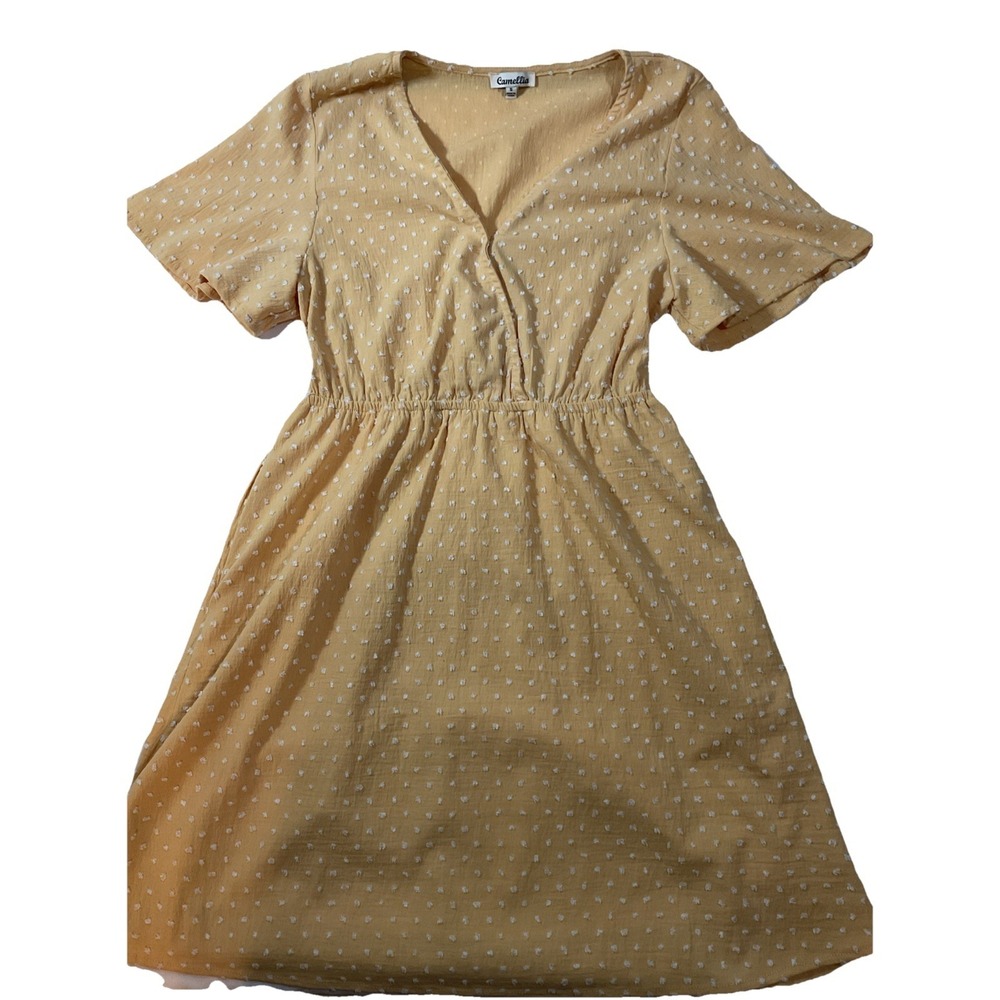 Camellia Polka Dots Sun Dress Casual V Neck Small‎ Short Sleeves H18